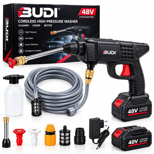 Nettoyeur Haute Pression Sans Fil BUDI 48V – Spécial Voiture & Moto